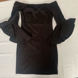 BLACK OFF SHOULDER DRESS with FLARED SLEEVES